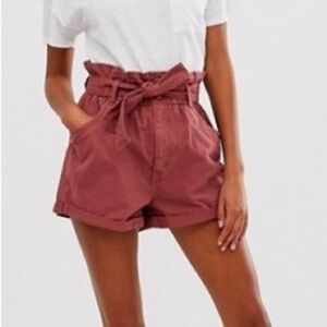 Abercrombie & Fitch High-Waisted Tie Belt Shorts - Rust